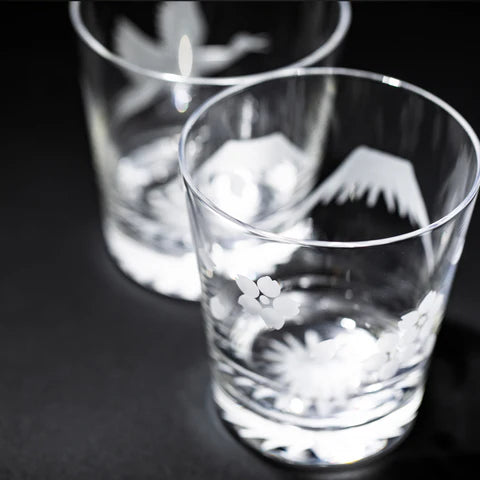 太武朗工房 - 富士山與鶴・櫻花 - 酒杯組 透明 ♪︎