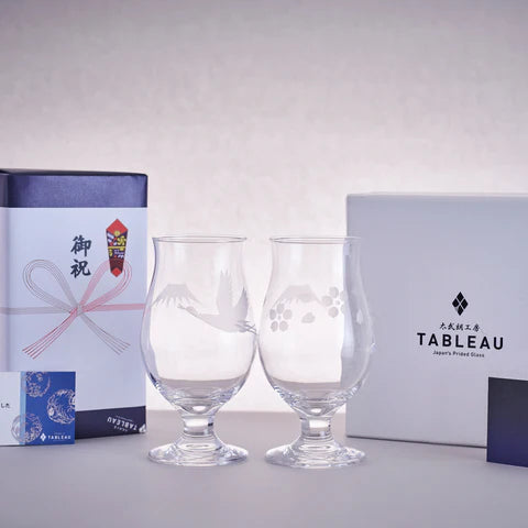 太武朗工房 - 富士山與鶴・櫻花 - 啤酒杯組 透明 ♪︎