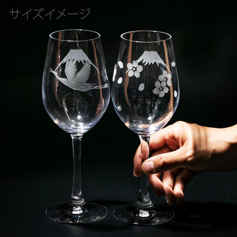 太武朗工房 - 富士山與鶴・櫻花 - 高腳酒杯組 透明 ♪︎
