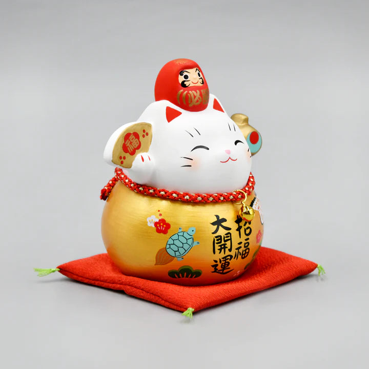 中外陶園– 藥師窯 - 彩耀必勝達摩招財貓 - 金福 (中) ♪