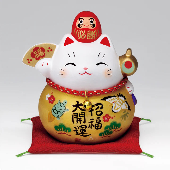 中外陶園– 藥師窯 - 彩耀必勝達摩招財貓 - 金福 (中) ♪
