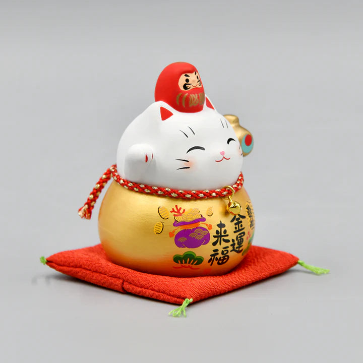 中外陶園– 藥師窯 - 彩耀必勝達摩招財貓 - 金福槌 (小) ♪