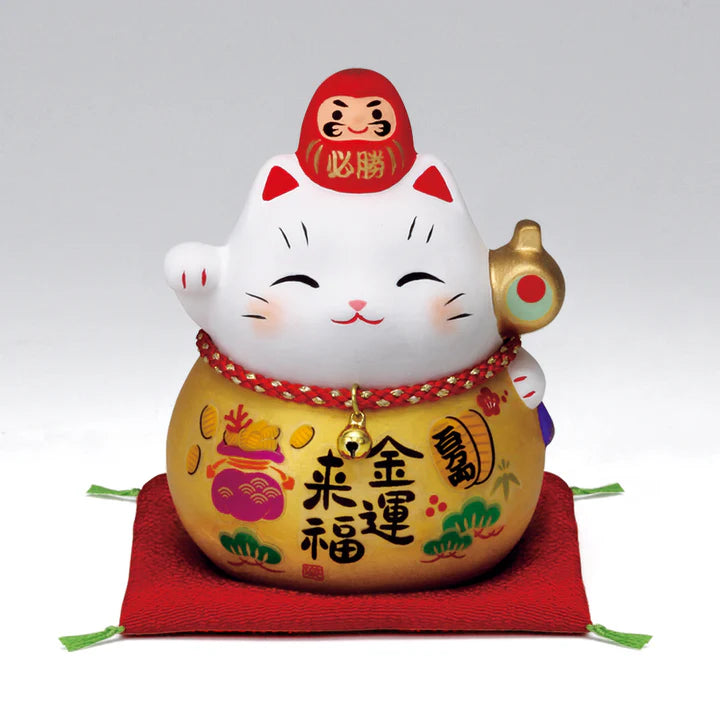 中外陶園– 藥師窯 - 彩耀必勝達摩招財貓 - 金福槌 (小) ♪