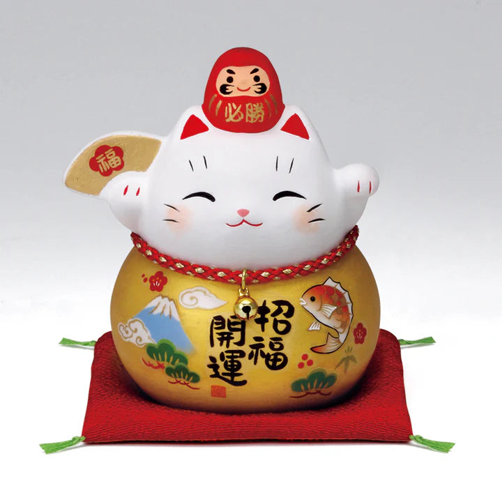 中外陶園– 藥師窯 - 彩耀必勝達摩招財貓 - 金福扇 (小) ♪