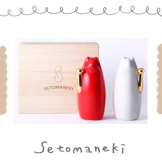 SETOMANEKI - 招財貓 - 左右手桐箱禮盒- 紅白 ♪︎