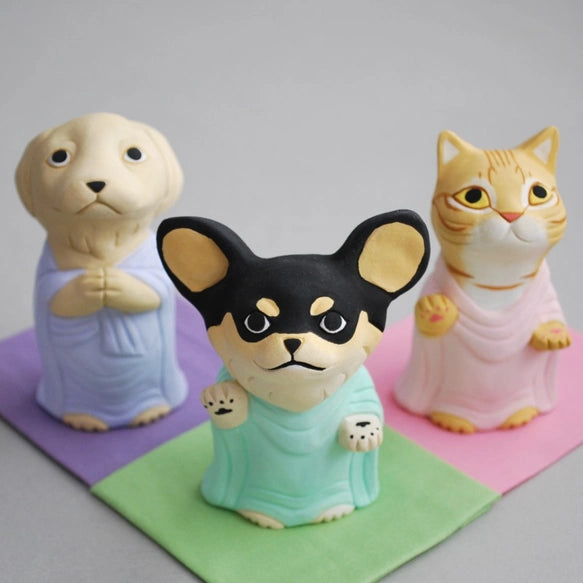 城南窯 - 犬の佛像 - 吉娃娃・黑棕色・施無畏與願印・立像 ♪︎