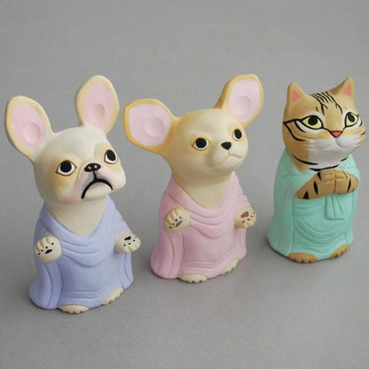 城南窯 - 犬の佛像 - 短毛吉娃娃・奶油色・施無畏與願印・立像 ♪︎