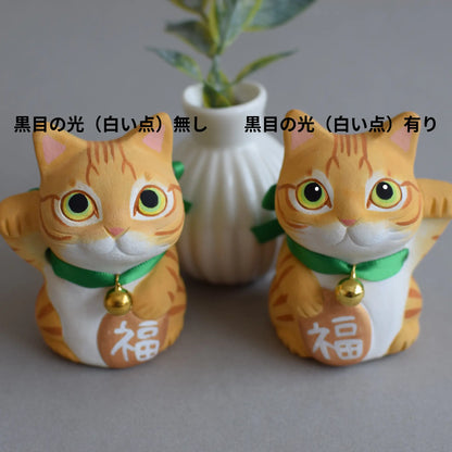城南窯 - 招財貓 - 橘虎斑貓(右手/丸目) ♪︎