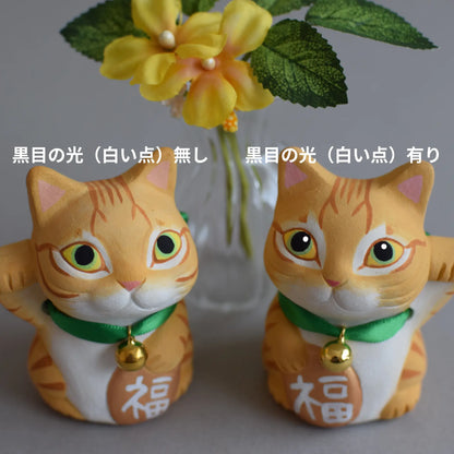 城南窯 - 招財貓 - 橘虎斑貓(左手/細目) ♪︎