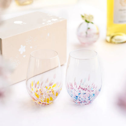 津輕玻璃 - SAKURA SAKURA - 無腳酒杯 組油菜與藍天 ♪︎