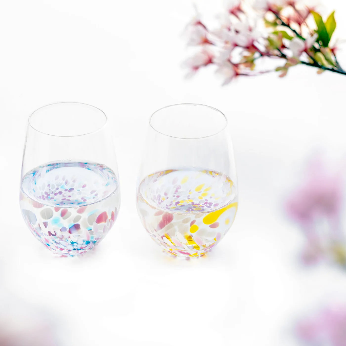 津輕玻璃 - SAKURA SAKURA - 無腳酒杯 組油菜與藍天 ♪︎