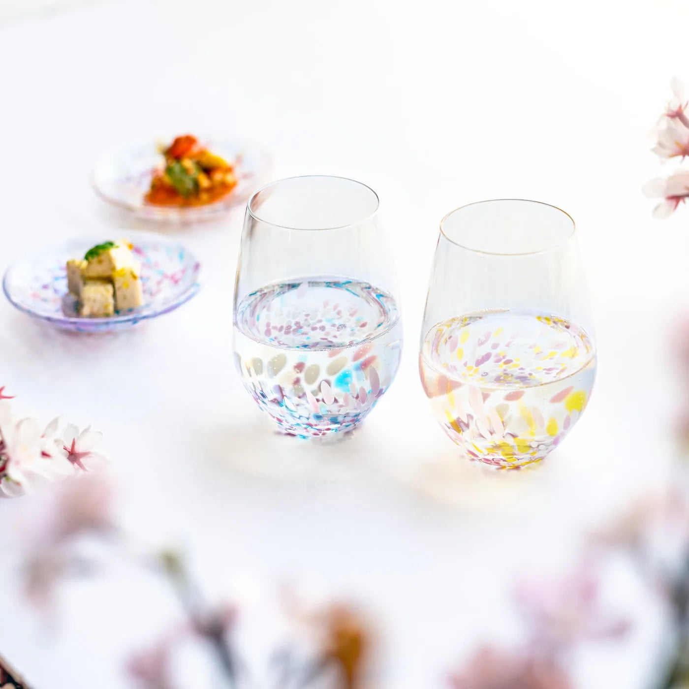 津輕玻璃 - SAKURA SAKURA - 無腳酒杯 組油菜與藍天 ♪︎