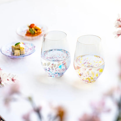 津輕玻璃 - SAKURA SAKURA - 無腳酒杯 組油菜與藍天 ♪︎