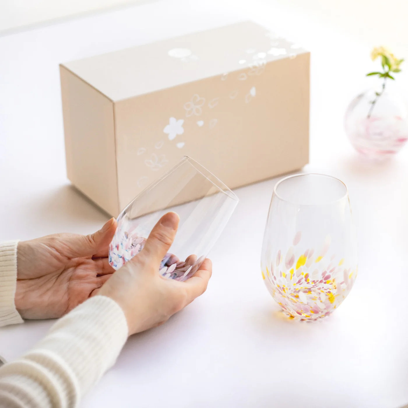 津輕玻璃 - SAKURA SAKURA - 無腳酒杯 組油菜與藍天 ♪︎