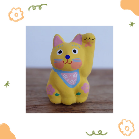 鎌倉張子 - 招財貓 - 幼貓 黃 (左手) ♪︎