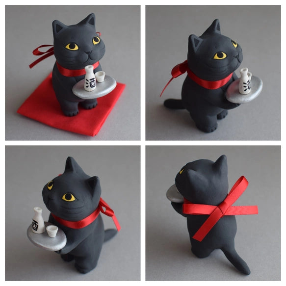 城南窯 - 端著日本酒的貓 - 黑貓 ♪︎