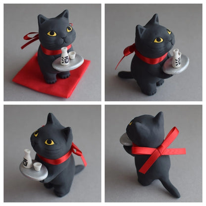 城南窯 - 端著日本酒的貓 - 黑貓 ♪︎