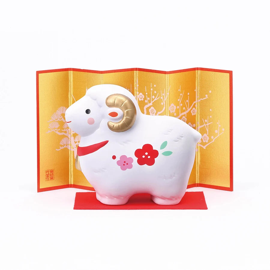 中外陶園– 藥師窯 - 干支擺飾 - 錦彩招福未(紅梅) ♪︎