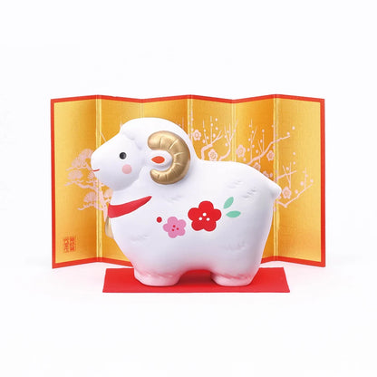中外陶園– 藥師窯 - 干支擺飾 - 錦彩招福未(紅梅) ♪︎