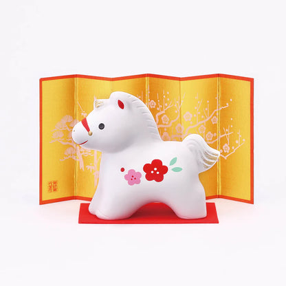 中外陶園– 藥師窯 - 干支擺飾 - 錦彩招福午 (紅梅) ♪