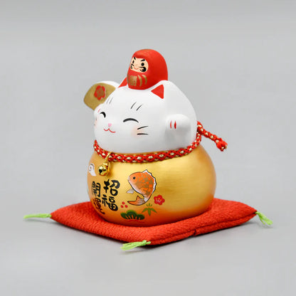 中外陶園– 藥師窯 - 彩耀必勝達摩招財貓 - 金福扇 (小) ♪