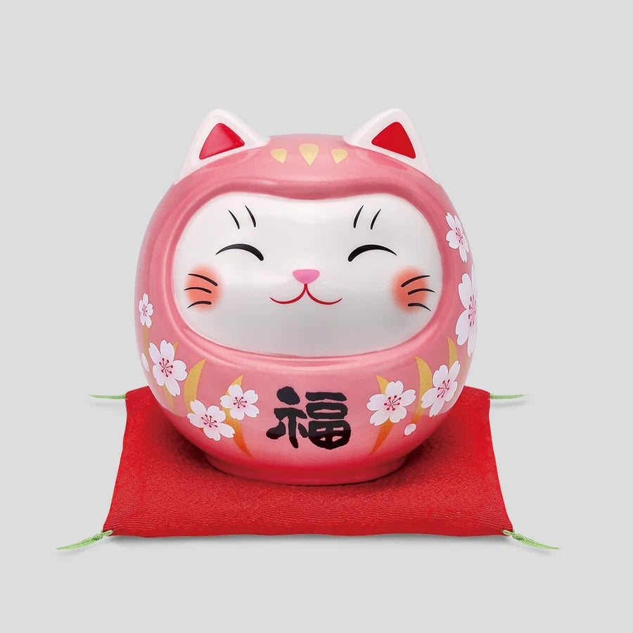 中外陶園– 藥師窯 - 彩繪開運貓達摩存錢筒 - 櫻桃福 ♪