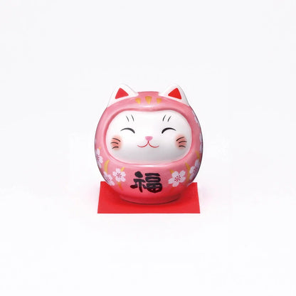 中外陶園– 藥師窯 - 彩繪開運貓達摩存錢筒 - 櫻桃福 ♪