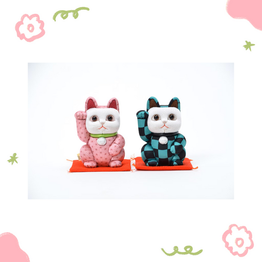 柿沼東光 - 招財貓 - 麻之葉粉/市松黑綠 ♪︎