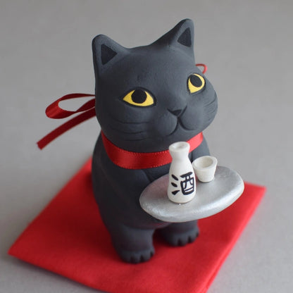 城南窯 - 端著日本酒的貓 - 黑貓 ♪︎