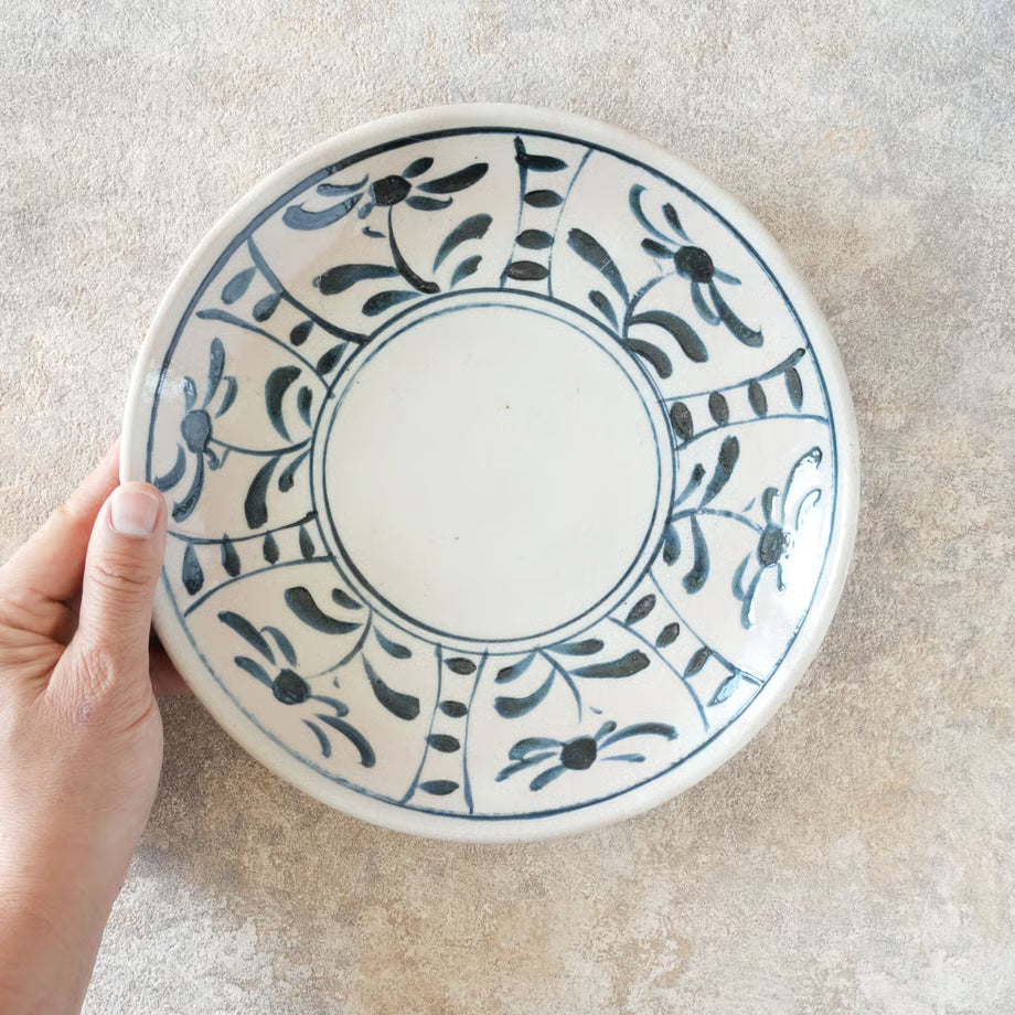 喜多窯霞仙 - 繪瀨戶 - 陶胎染付7寸盤 ♪︎